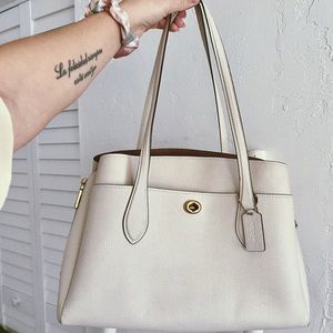 COACH • White Leather Large Shoulder Bag Handbag Purse